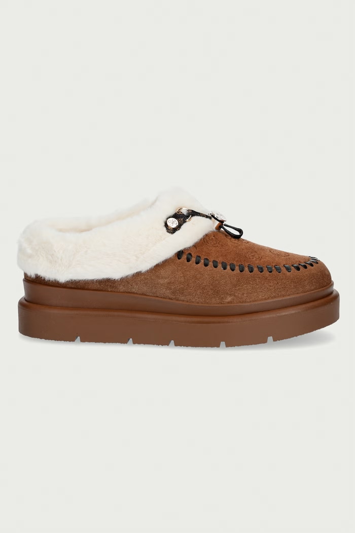 Guess Papuci de casă pentru femei din piele întoarsă KENDRY FLFKEY.LEA19.TAN maro AW26