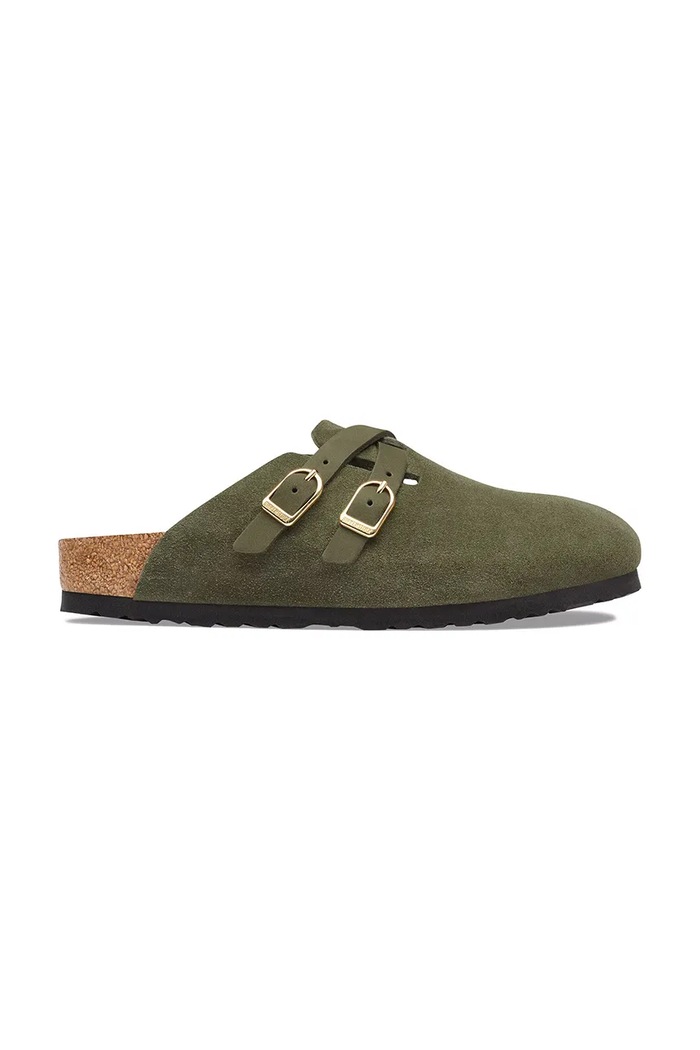 Birkenstock Blair D-Buckle LEVE klapki mules damskie zamszowe zielony 1033158