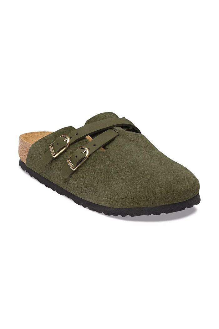 Birkenstock Blair D-Buckle LEVE klapki mules damskie zamszowe 1033158 zielony AW26