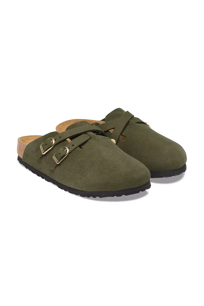 Obuwie Birkenstock Blair D-Buckle LEVE klapki mules damskie zamszowe 1033158 zielony
