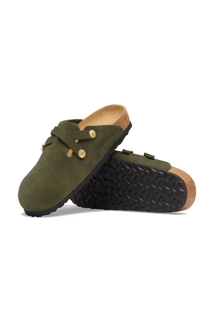 Birkenstock Blair D-Buckle LEVE klapki mules damskie zamszowe zielony 1033158