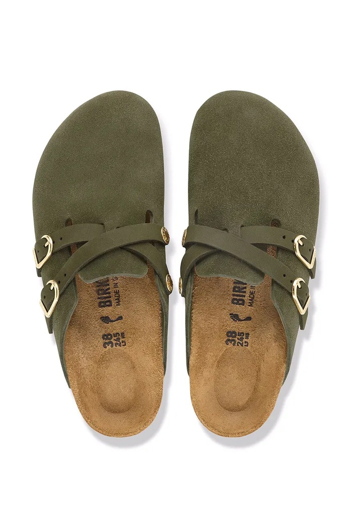 Birkenstock Blair D-Buckle LEVE klapki mules damskie zamszowe 1033158 zielony