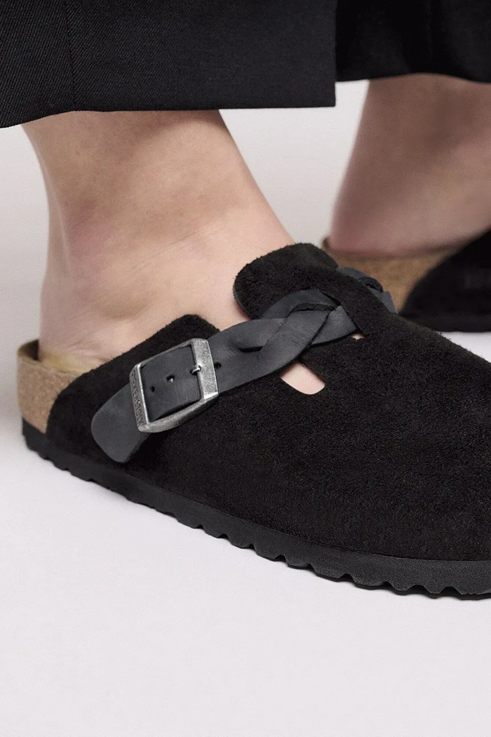 Birkenstock Boston Braided LEOI/LEVE klapki mules damskie zamszowe 1030561