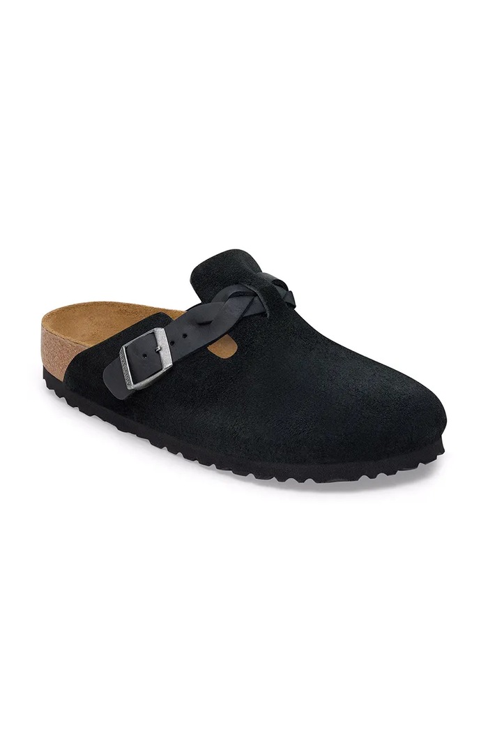 Birkenstock Boston Braided LEOI/LEVE klapki mules damskie zamszowe 1030561 czarny AW26