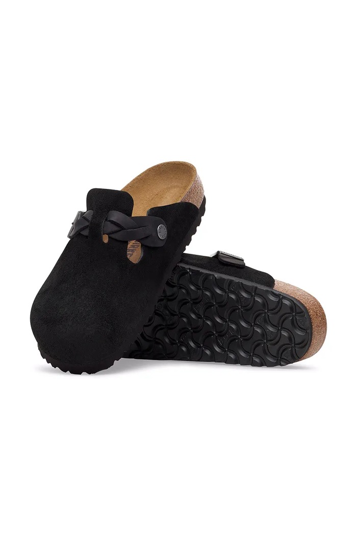 Birkenstock Boston Braided LEOI/LEVE klapki mules damskie zamszowe czarny 1030561