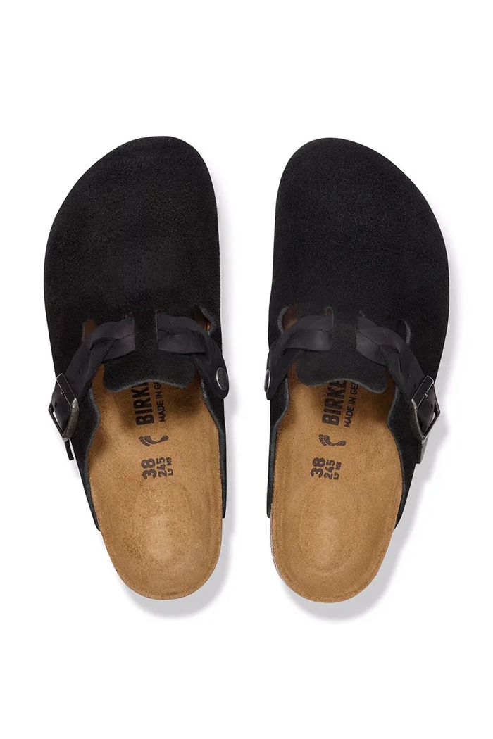 Birkenstock Boston Braided LEOI/LEVE klapki mules damskie zamszowe 1030561 czarny