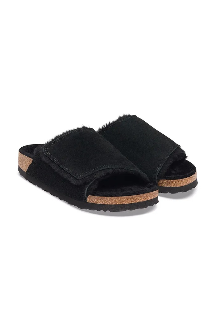 Obuwie Birkenstock Solana Shearling LEVE klapki damskie zamszowe 1032433 czarny