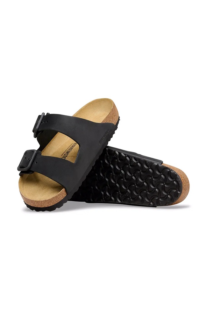 Birkenstock Arizona WB LENB klapki na płaskim obcasie damskie skórzane czarny 1031771