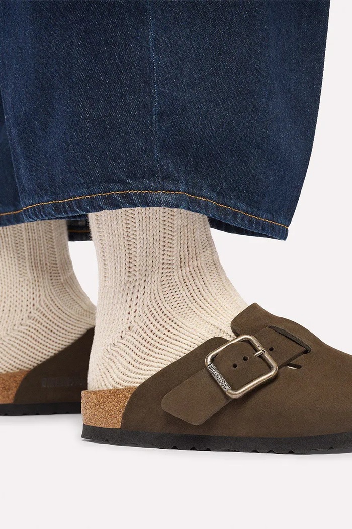 Birkenstock Boston WB LENB klapki mules damskie nubukowe 1032762