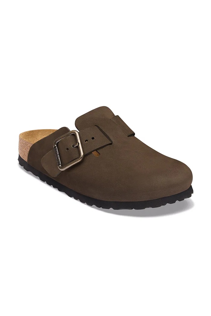 Birkenstock Boston WB LENB klapki mules damskie nubukowe 1032762 brązowy AW26
