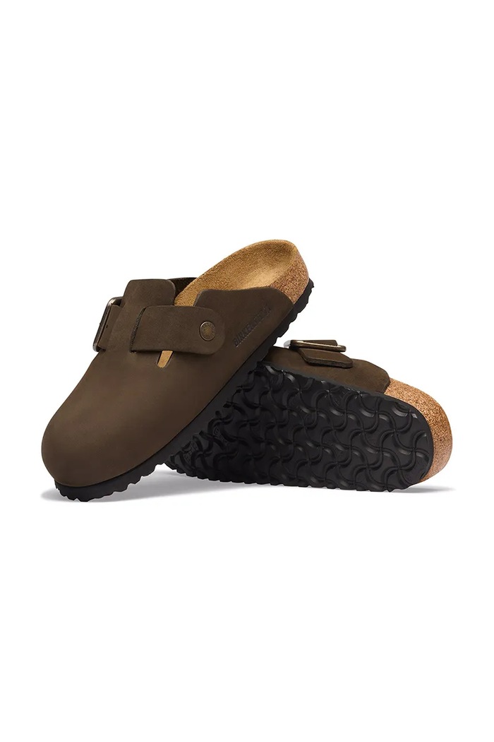 Birkenstock Boston WB LENB klapki mules damskie nubukowe brązowy 1032762