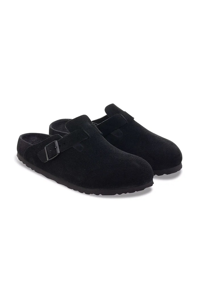 Обувь Birkenstock Boston EXQ LEVE шлёпанцы мюли женские замшевые 1030960 чёрный