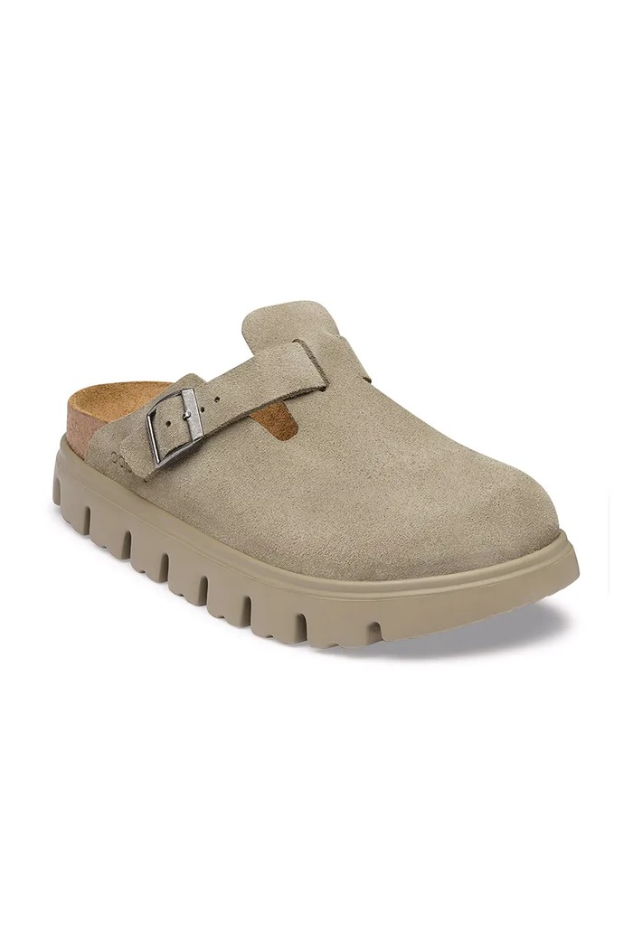 Birkenstock Boston Chunky LEVE klapki mules damskie zamszowe 1033054 beżowy AW26