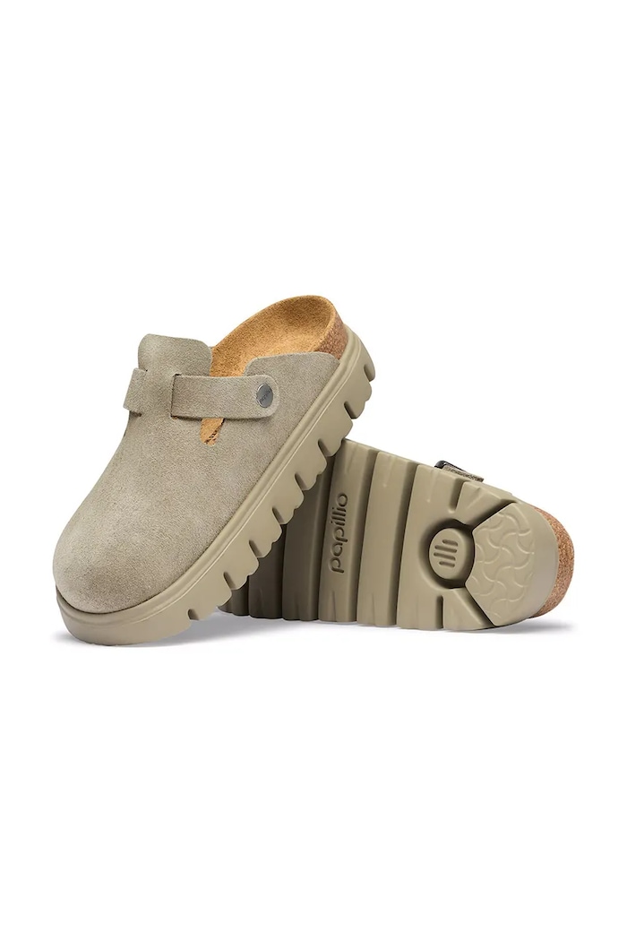 Birkenstock Boston Chunky LEVE klapki mules damskie zamszowe beżowy 1033054