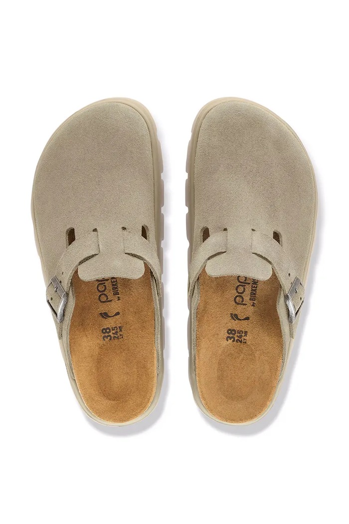 Birkenstock Boston Chunky LEVE klapki mules damskie zamszowe 1033054 beżowy