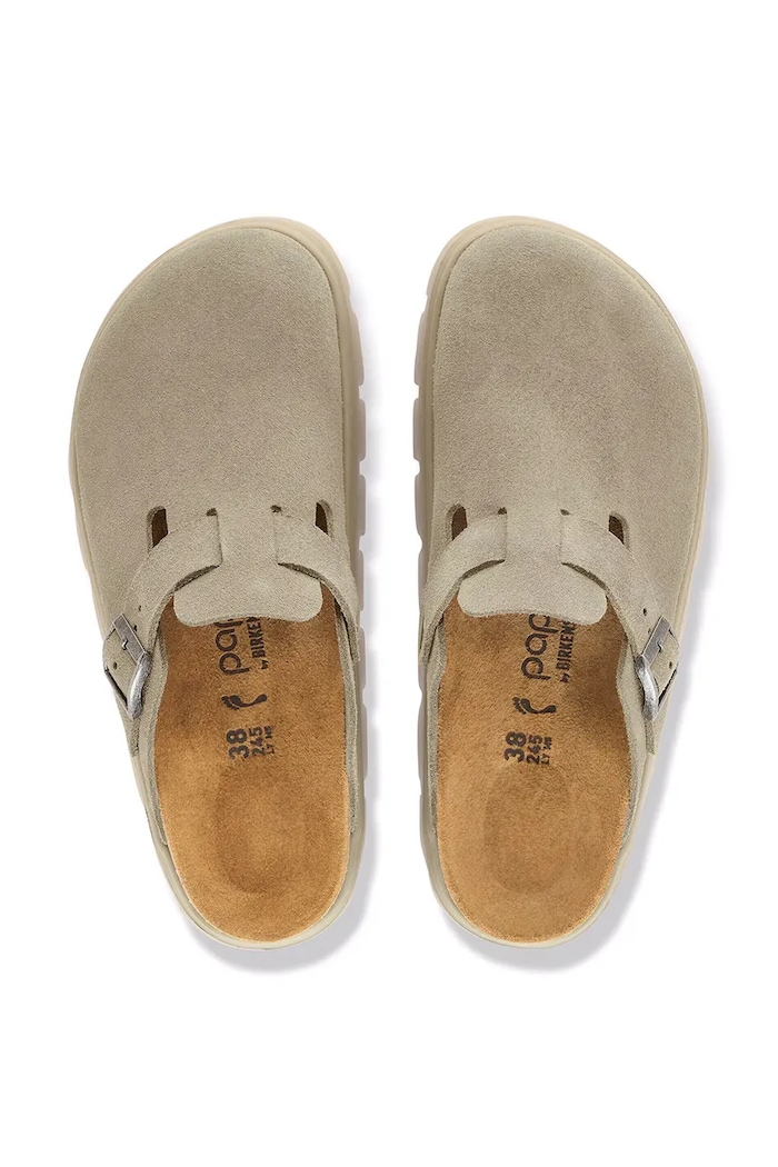 Birkenstock Boston Chunky LEVE klapki mules damskie zamszowe 1033054 beżowy