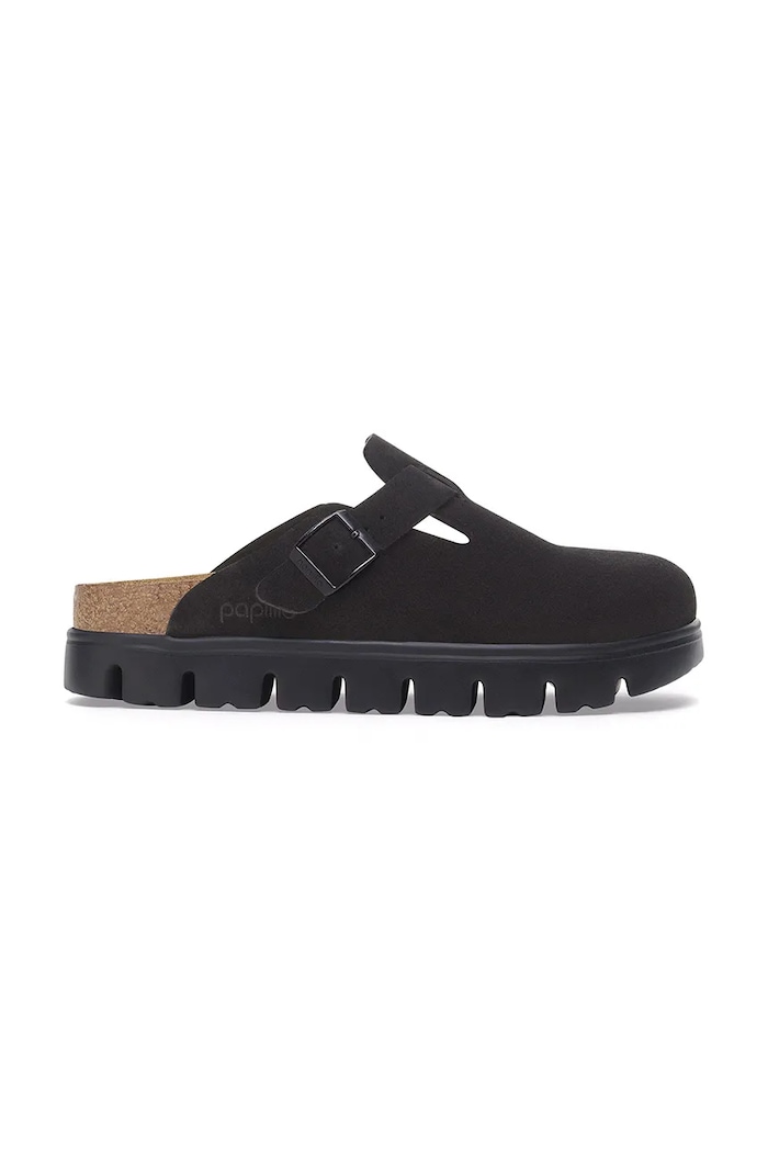 Birkenstock Boston Chunky LEVE шлёпанцы на платформе для женщин из замши чёрный 1028317