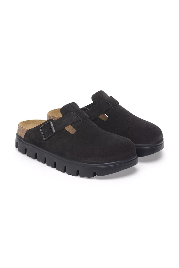 Обувь Birkenstock Boston Chunky LEVE шлёпанцы на платформе для женщин из замши 1028317 чёрный