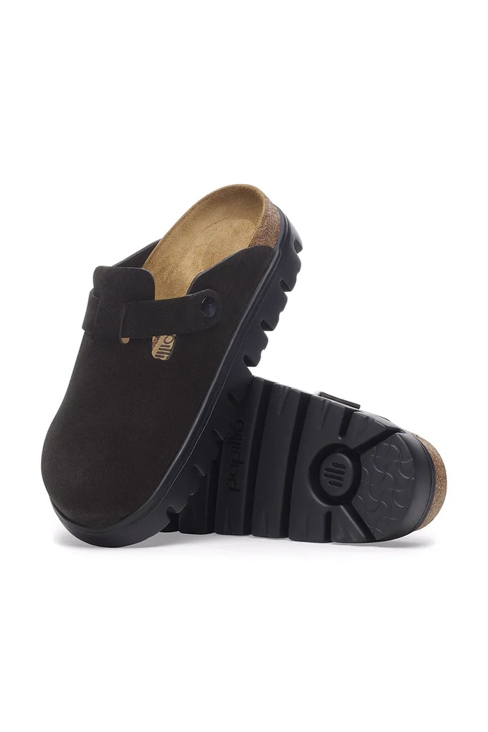 Birkenstock Boston Chunky LEVE шлёпанцы на платформе для женщин из замши чёрный 1028317