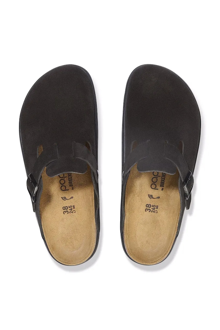 Birkenstock Boston Chunky LEVE шлёпанцы на платформе для женщин из замши 1028317 чёрный