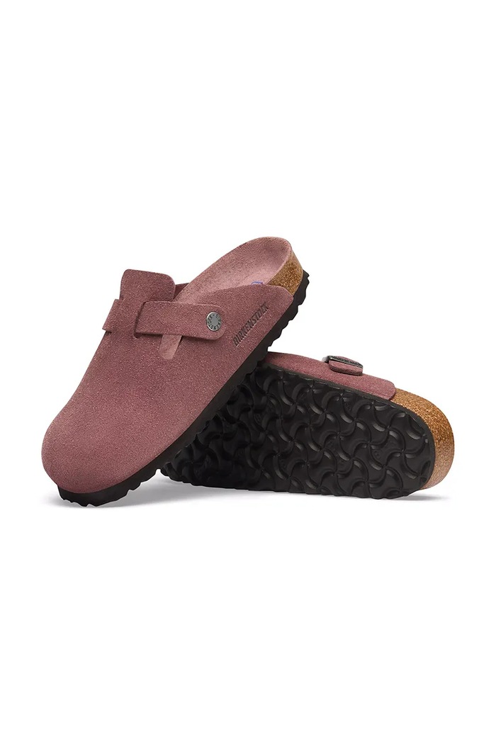 Birkenstock Boston SFB LEVE klapki mules damskie zamszowe różowy 1033096.