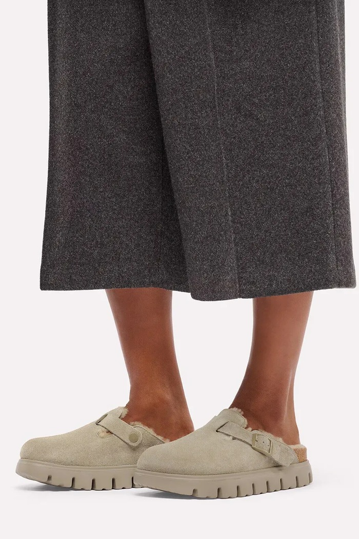 Birkenstock Boston Chunky Shearling LEVE klapki damskie zamszowe 1033028