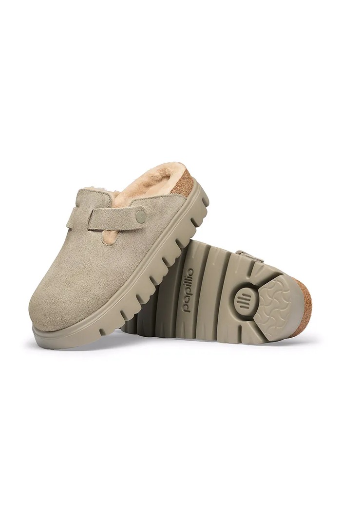 Boston Chunky Shearling LEVE klapki damskie zamszowe Birkenstock 1033028 beżowy
