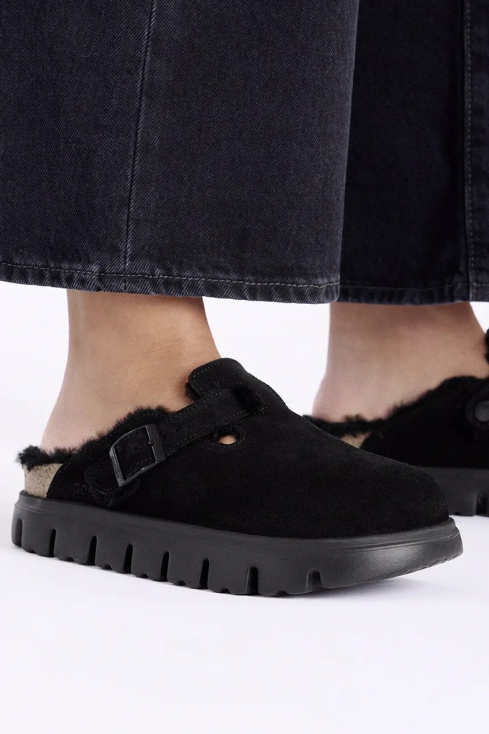 Birkenstock Boston Chunky Shearling LEVE klapki z odkrytą piętą damskie zamszowe 1028453