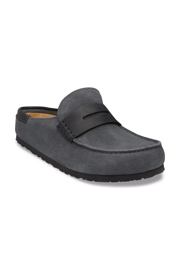 Birkenstock Naples Wrapped LEVE/LEOI klapki mules damskie zamszowe 1032437 szary AW26