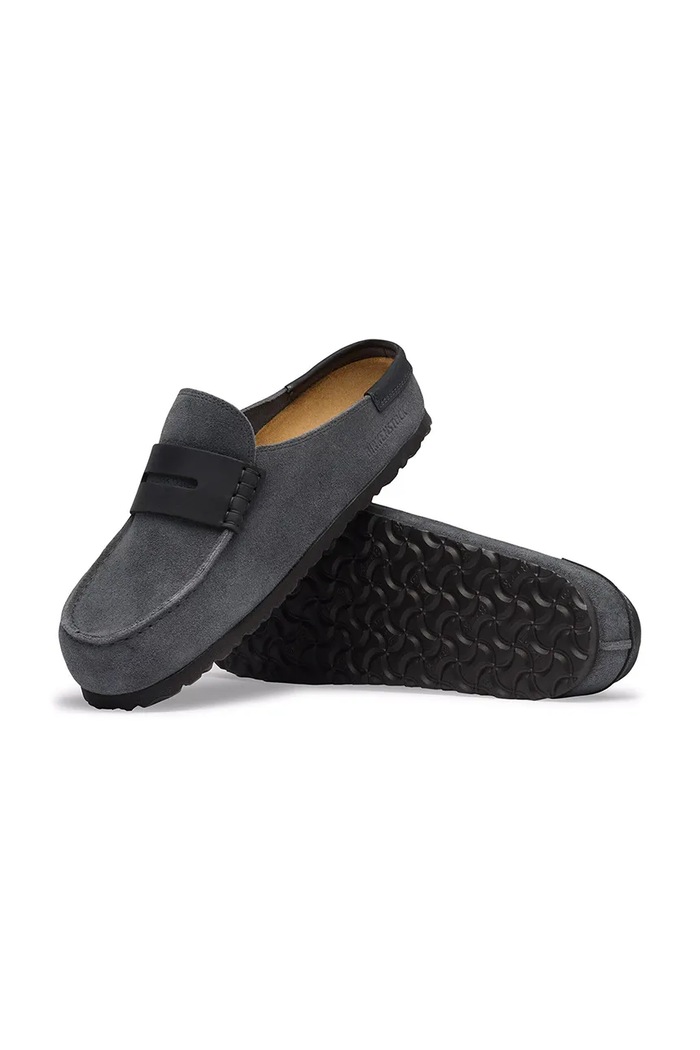Birkenstock Naples Wrapped LEVE/LEOI klapki mules damskie zamszowe szary 1032437