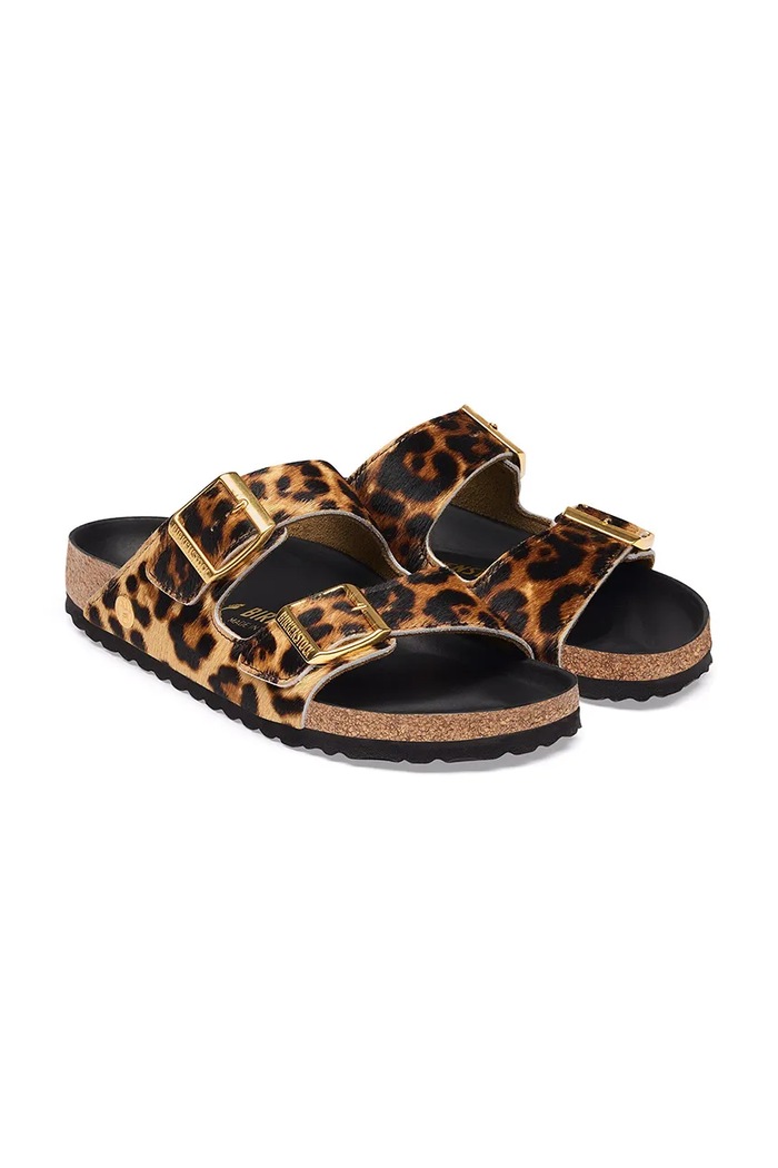 Obuwie Birkenstock Arizona FUR Leo Natural HEX klapki na płaskim obcasie damskie skórzane 1032839 brązowy