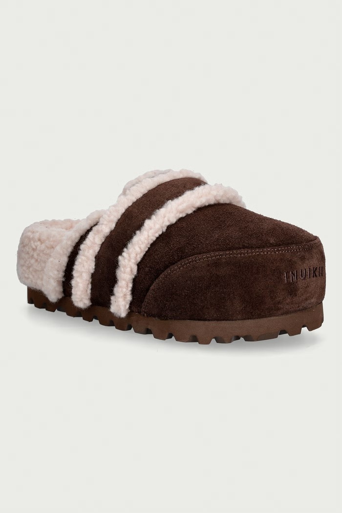 Inuikii Klapki na platformie damskie zamszowe Cozy Loafer brązowy 1006.005.0011.150