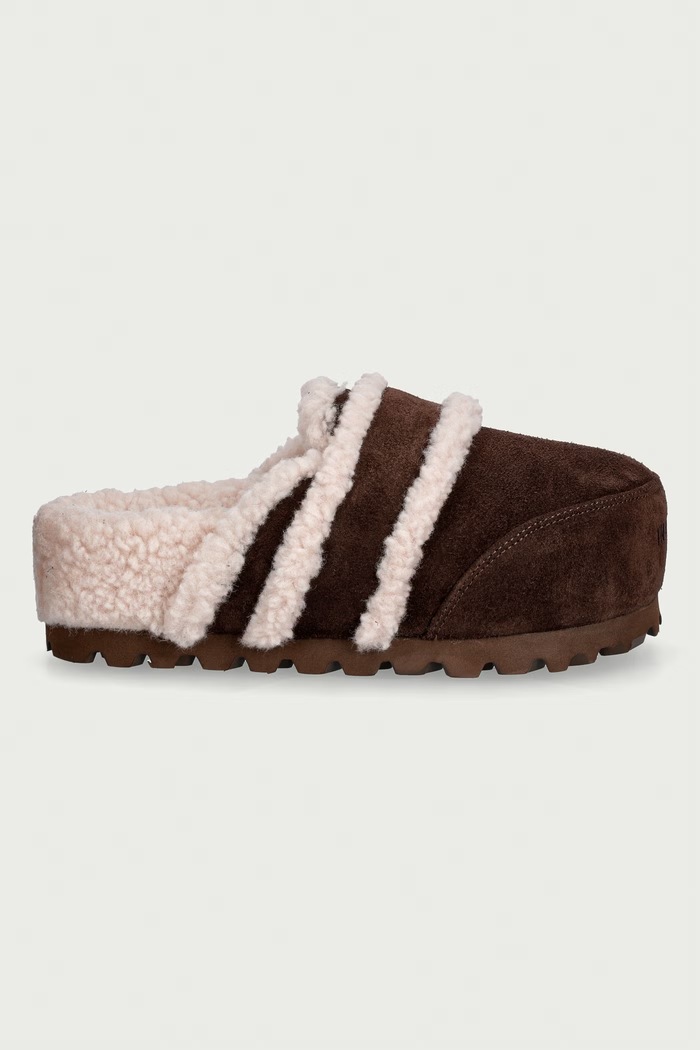 Inuikii Klapki na platformie damskie zamszowe Cozy Loafer 1006.005.0011.150 brązowy AW26