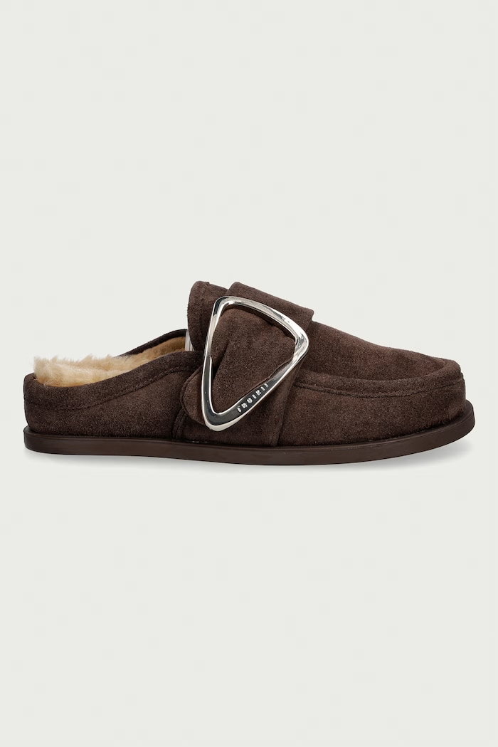 Inuikii klapki damskie zamszowe Shearling Mule Soft 1006.003.0041.152 brązowy AW26