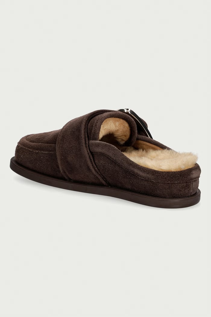 Obuwie Inuikii klapki damskie zamszowe Shearling Mule Soft 1006.003.0041.152 brązowy