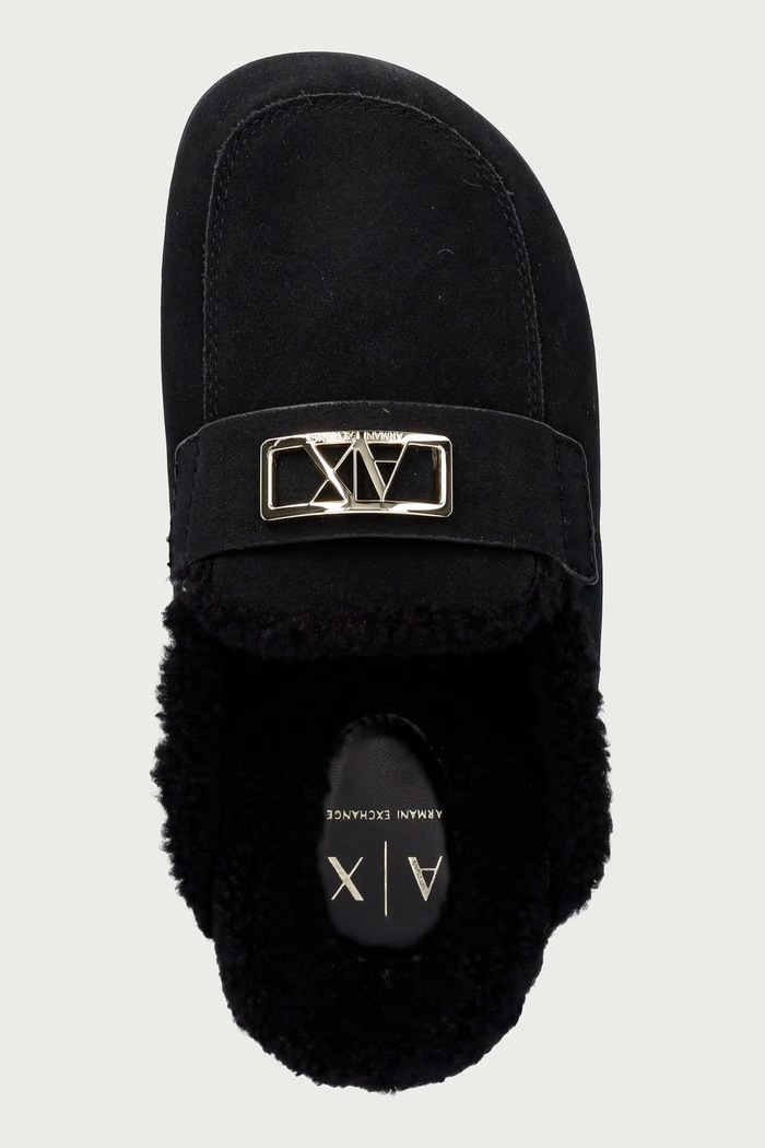 Armani Exchange пантофи дамски от велур черен XW003096.AF27450.MZ715