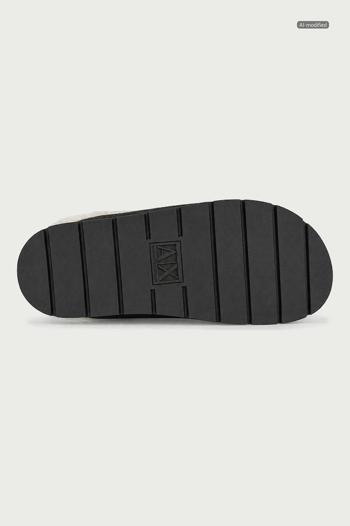 Șlapi pentru femei din piele întoarsă Armani Exchange maro XW003096.AF27450.M6444