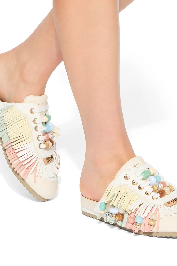 Kurt Geiger London klapki mules damskie skórzane Islington P Fringe Mule 5854145019 biały