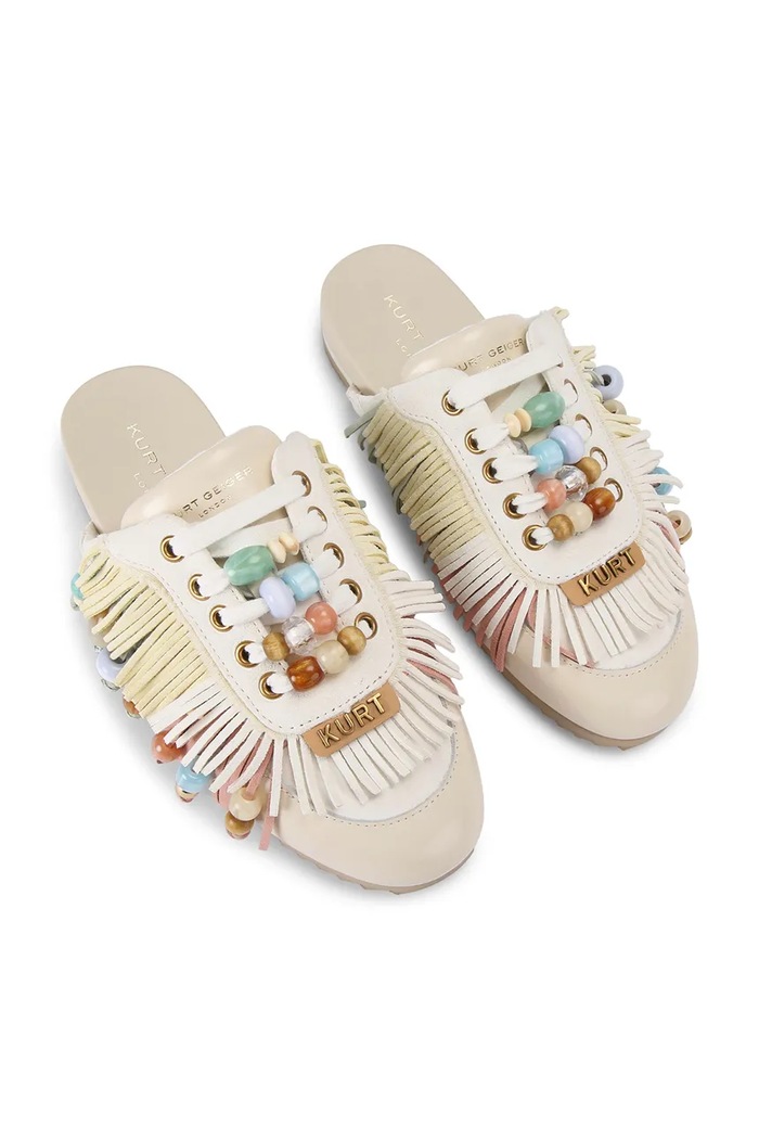 Kurt Geiger London klapki mules damskie skórzane Islington P Fringe Mule 5854145019 biały AW26