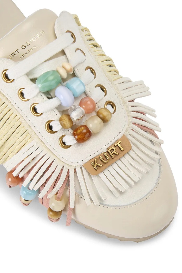 Obuwie Kurt Geiger London klapki mules damskie skórzane Islington P Fringe Mule 5854145019 biały