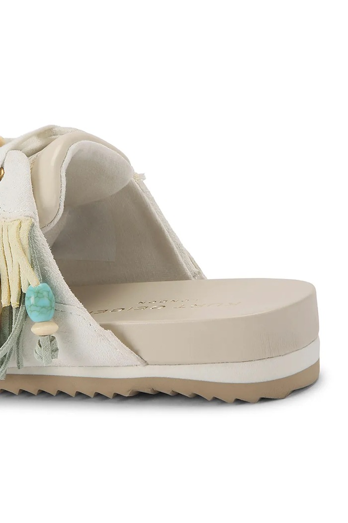 Kurt Geiger London klapki mules damskie skórzane Islington P Fringe Mule biały 5854145019