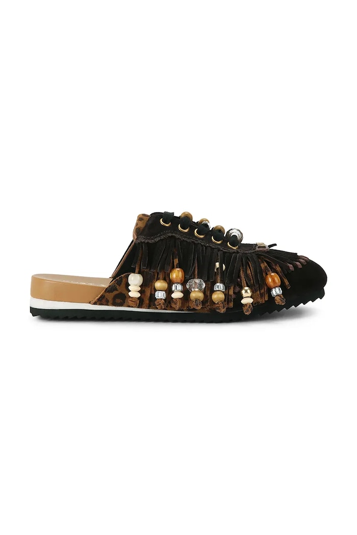 Kurt Geiger London klapki mules damskie skórzane Islington P Fringe Mule czarny 5854139219