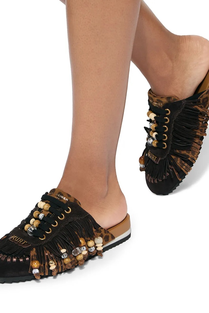 Kurt Geiger London klapki mules damskie skórzane Islington P Fringe Mule 5854139219 czarny