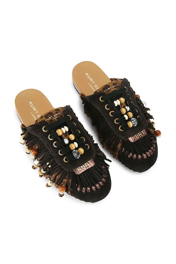 Kurt Geiger London klapki mules damskie skórzane Islington P Fringe Mule 5854139219 czarny AW26