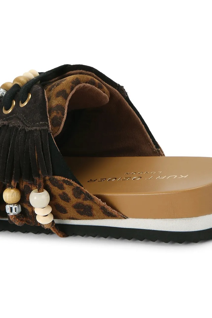 Kurt Geiger London klapki mules damskie skórzane Islington P Fringe Mule czarny 5854139219