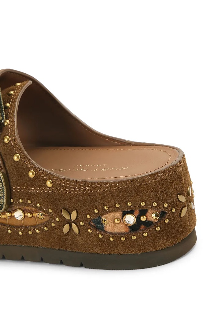 Kurt Geiger London klapki na platformie damskie zamszowe Western Buckle Flatform brązowy 5843730209