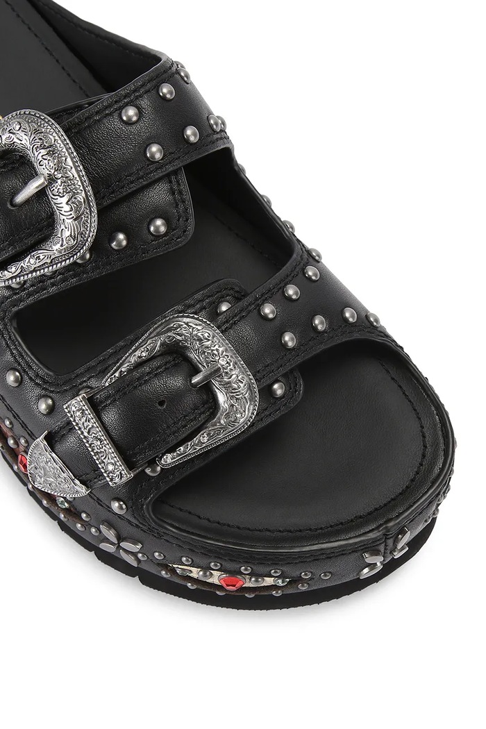 Obuwie Kurt Geiger London klapki na platformie damskie skórzane Western Buckle Flatform 5843700109 czarny