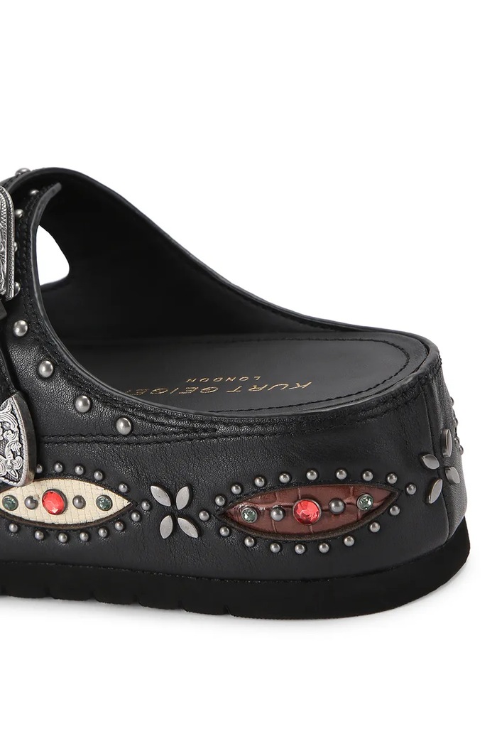 Kurt Geiger London klapki na platformie damskie skórzane Western Buckle Flatform czarny 5843700109