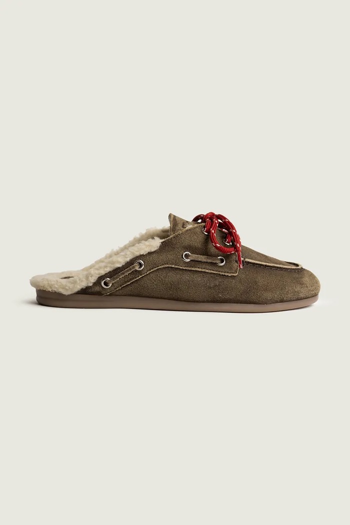 Posa kapcie damskie zamszowe Boat Loafer Mule brązowy PW50.201