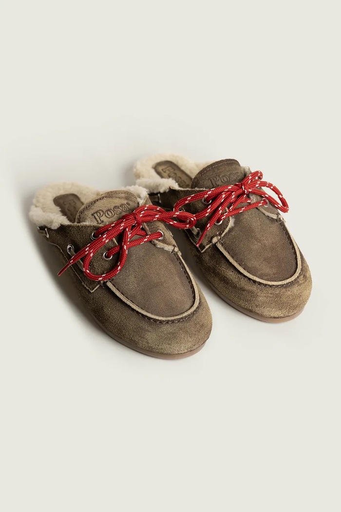 Posa kapcie damskie zamszowe Boat Loafer Mule PW50.201 brązowy AW26